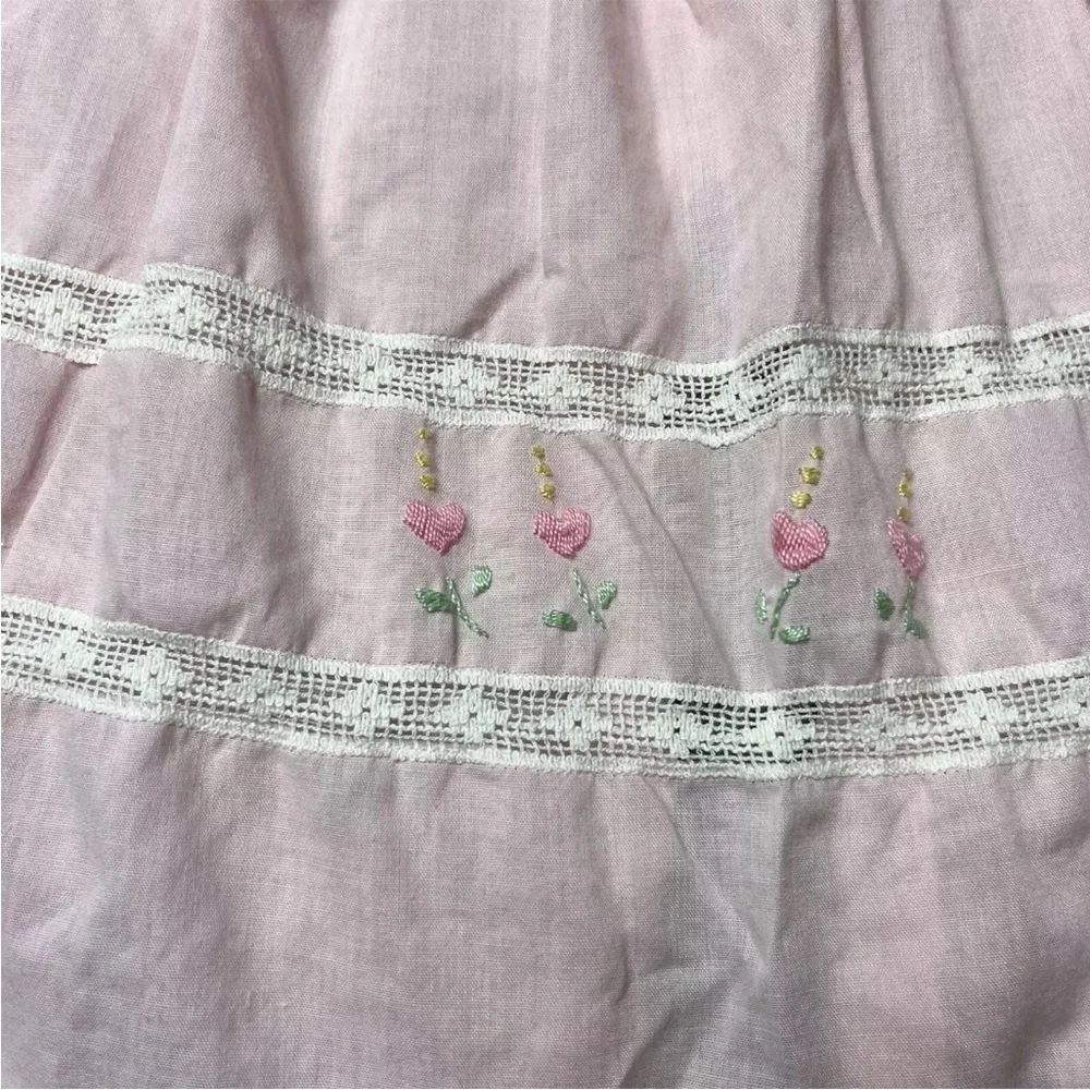 Vintage I Magnin Baby Girls Pink White Lace Ruffle Dress